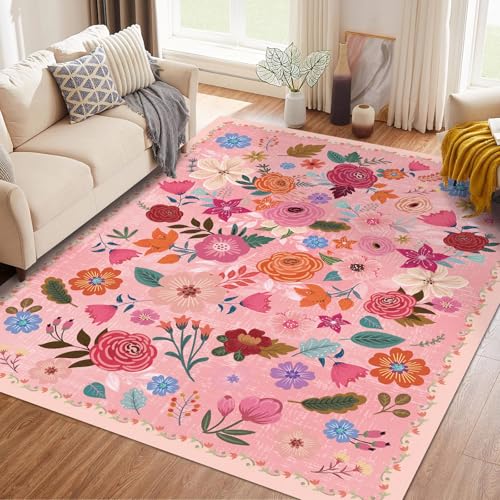 Tapete decorativo rosa lavable 6x9 pies boho vintage