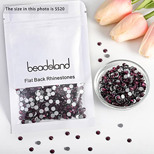 Image of Beadsland Flat Back Crystal Rhinestones, Amethyst, SS20, 2880pcs | Flatback Glass Gems, 4.6-4.8mm, for Nail Art Craft, Glue Fix