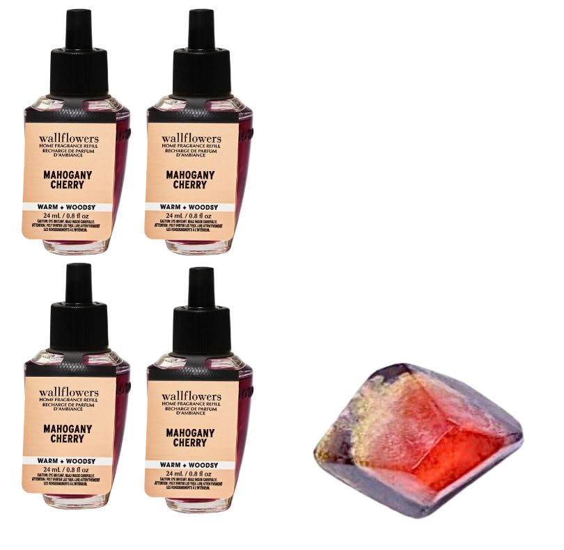 Mahogany Cherry - White Barn - Bath/Body Work - 4 Pack Wallflowers Home Fragrance Refills 0.8 fl oz / 24 mL and Stone Soap Natural (Packaging May Vary)