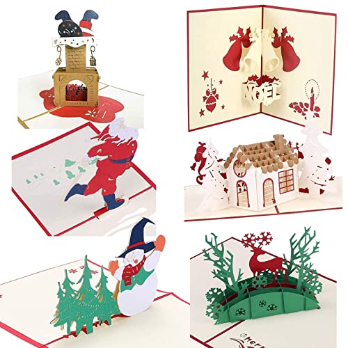 Christmas Cards 3D Pop Up Handmade Holiday Greeting Cards - 6 Cards & Envelopes