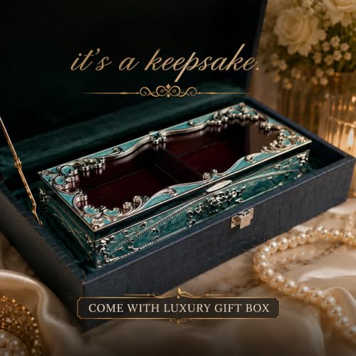 Image of Diviniti Premium Handcrafted Wedding Design 2-in-1 Decorative Storage Box with Lid, Blue | Multipurpose Home Decor Organizer for Jewelry, Keys, Chocolates, Keepsakes & Gift Decoration