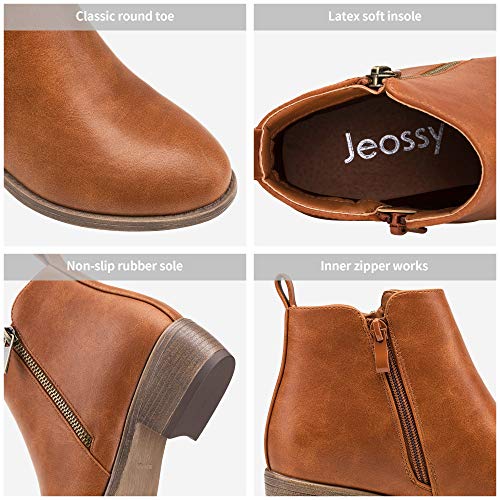 Jeossy Women's Ankle Boots Fashion Low Heel Yellow Brown Winter Booties For Women Size 8.5(Djy905 Yellow Brown 08.5) #TOP4