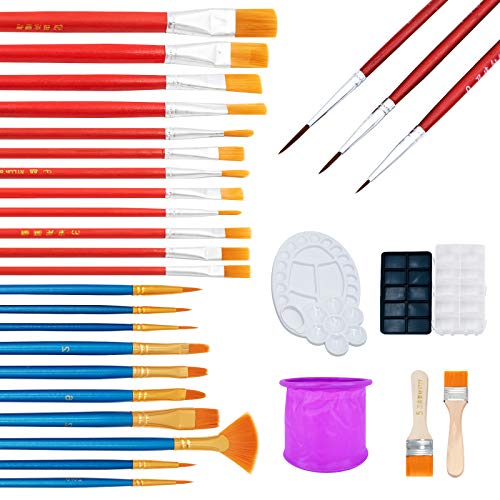 LandJoy Paint Brush Set,25 Pcs Paint Brushes,Professional Nylon Hair Artist Brush for Acrylic Watercolor Oil Painting,Free Painting Knife,Watercolor Sponge,Color Palette,Big Brush,Paint Box,Bucket