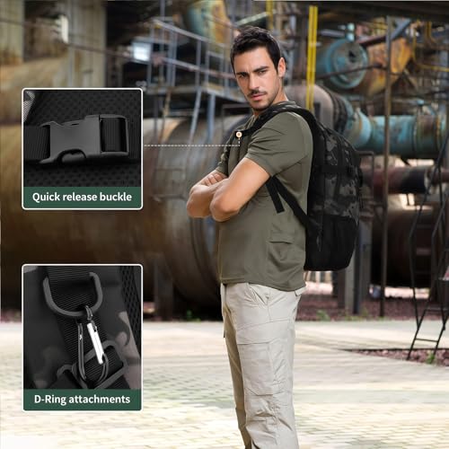 Foto von VINBAGGE Rucksack Molle Taktische Motorrad Wanderrucksack Outdoor Wasserdicht Trekkingrucksack 25L Campus Jagdrucksack Schulrucksack Jungen Daypack für Herren Damen Schwarz