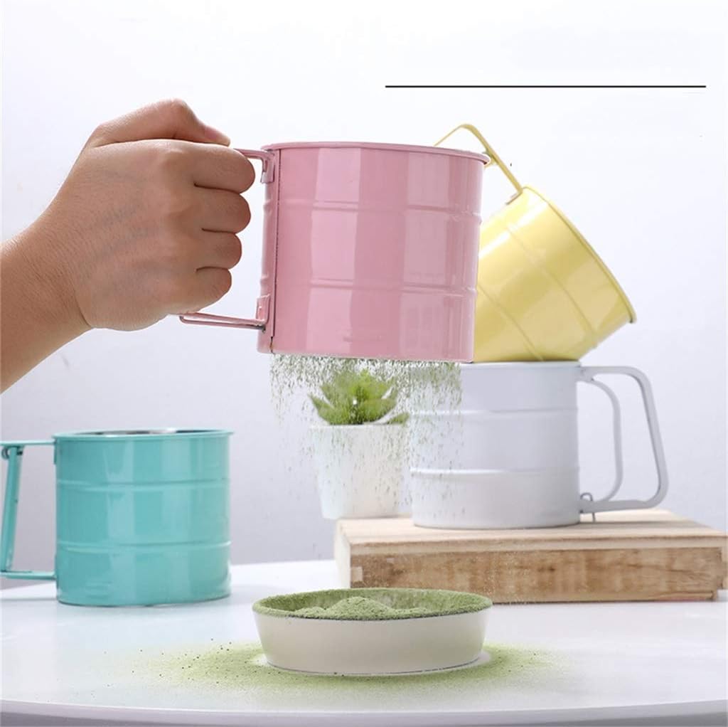Flour Sifter Shaker, Stainless Steel Fine Mesh Screen Baking Cake Flour Sieve Cup (Color : Blue)