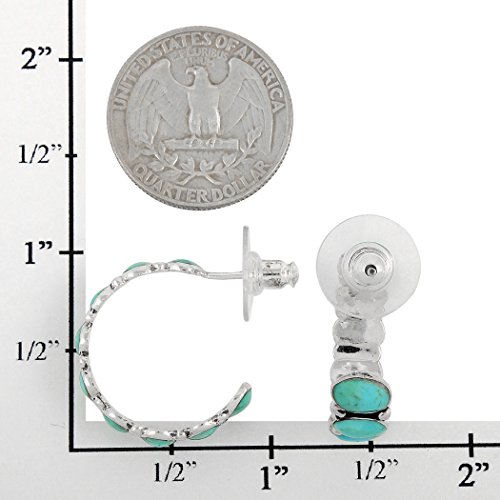 Turquoise Earrings 925 Sterling Silver & Genuine Turquoise (Select Style) (Bold Oval Hoops) #TOP3