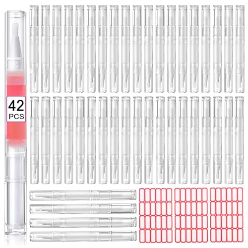 42 Pcs Empty Cuticle Oil Pen for Nails with 3pcs Stickers, 3ML Transparent Twist Pen Tube for Cuticle Oil Applicators Eyelash Growth Liquid Tube Lip Gloss Tube Cosmetic Containers