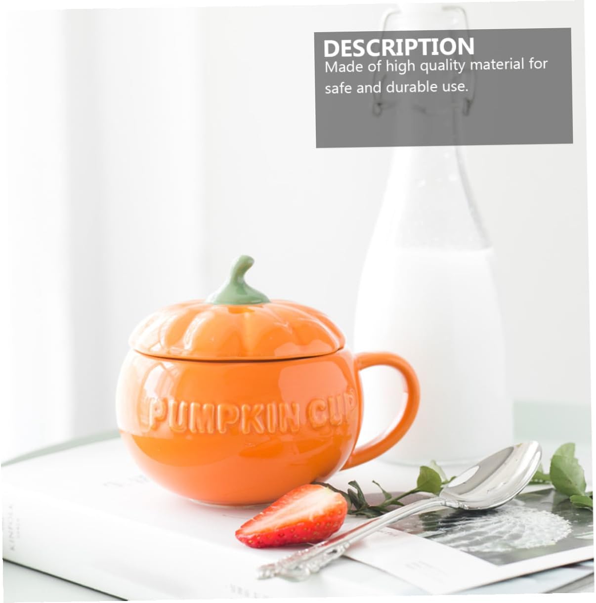 Pumpkin Shape Ceramic Coffee Cup Lid, Halloween Breakfast Mug Ergonomic Handle for Autumn Gatherings
