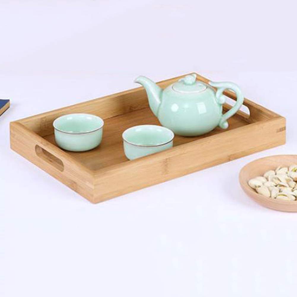 Plateau en bois - Plateau de service en bambou avec poignées pour petit déjeuner - Grand bois ottoman (38 x 25 x 4 cm)