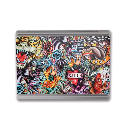Image of MightySkins Carbon Fiber Skin Compatible with Microsoft Surface Laptop Go 3 (2023) Full Wrap Kit - Old School Tattoo | Protective, Durable Textured Carbon Fiber Finish | Made in The USA