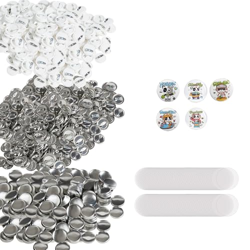 VEVOR 500 Sets 1 inch 25mm Pin Back Button Parts for Button Maker Machine, DIY Round Button Badge Parts, Set Includes Metal Top, Plastic/Metal Button, Clear Film, and Blank Paper for Gifts Presents