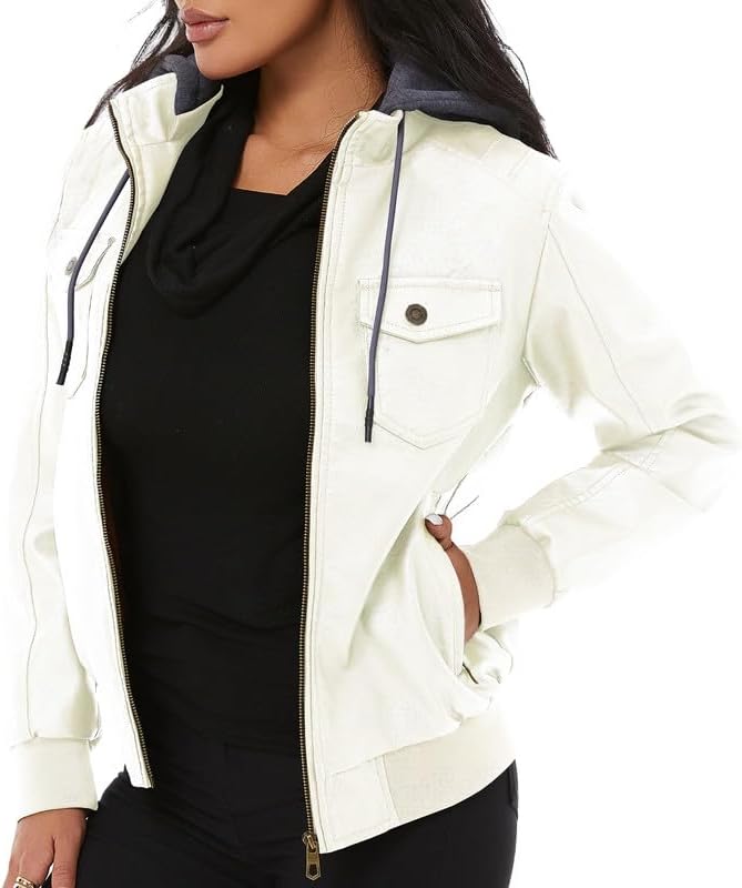 GGleaf Women's Faux Leather Jacket Waterproof Motorcycle Bomber Jacket Vintage PU Moto Biker Coat - Image 7