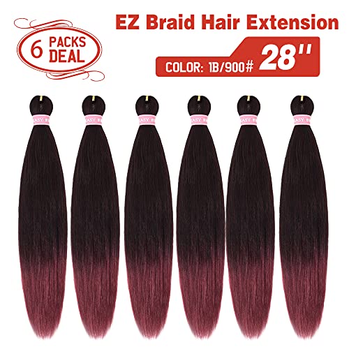 Zeral Ombre Braiding Hair 28 Inch 6 Packs Braiding Hair Pre Stretched Professional Itch Free Yaki Texture Hair For Braiding Crochet Hair Box Hair Braids For Women(28” 1B/900#) #TOP1