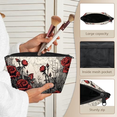 Vintage Rose Flower Small Makeup Bag for Women Girls - Cosmetic Bags Travel Toiletry Bag Waterproof Portable Make Up Pouch for Purse4