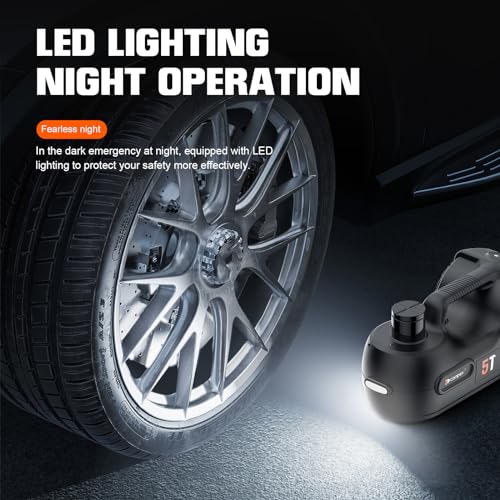 Image of Electric Car Jack kit 5 Ton 12V (Lifting Range: 6.1~20.8 inch) Hydraulic Jack with Manual Wrench and Tire Inflator Pump, Car Lift Set Floor Jack for Car Tire Change with LED