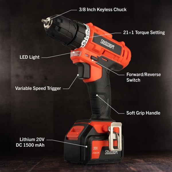 Taladro Inalámbrico Stalwart 20V 71 Piezas con Estuche y Batería miniatura 3