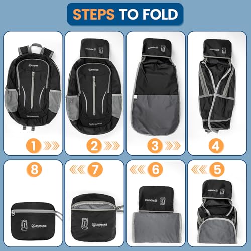 Image of ZOMAKE Ultra Lightweight Packable Backpack 25L, Foldable Hiking Backpacks Water Resistant Small Folding Daypack for Travel(Black)