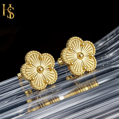 Gold Earrings for Women | Designer Gold Clover Stud Earrings | Lovely Gift - Gold3