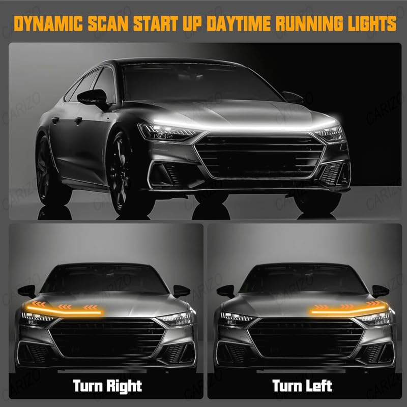 Image of CARIZO 71 Inch LED Hood Light Strip White Amber Dynamic Car LED Hood Strip Lights with Fuse Protection Turn Signal DRL Strip Compatible with Tata Punch (2021-2023)