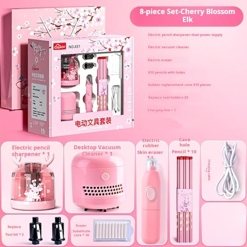 Image of Magicwand Battery Operated Pencil Sharpener,Electric Eraser,Vacuum Cleaner Stationery Set with 10 Eraser Refills for Kids,Adults for Home Office School【Cute Deer Pink】