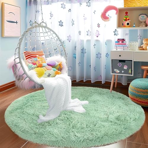 Sage Green 6FT Round Fluffy Area Rug - Super Soft Microfiber Shaggy Carpet for Kids Room, Nursery, Bedroom