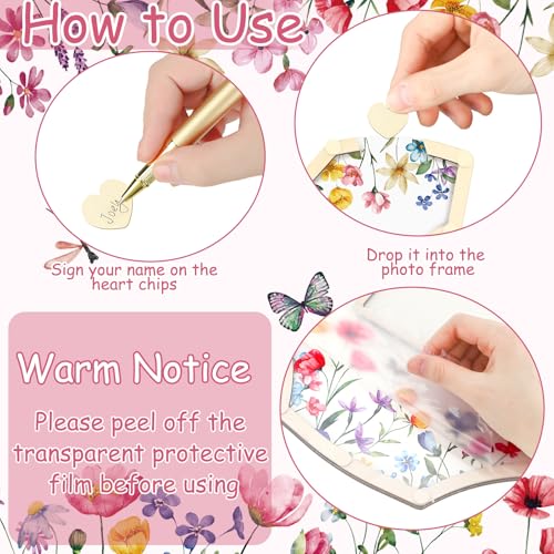 Image of Wenqik 63 Pcs Wildflower Baby Shower Guest Book Alternatives Set Baby Shower Decorations with Photo Frame Sonogram Frame Keepsake 60 Wood Slices Guest Book for Birthday