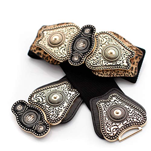Macoking Womens Stretch Elastic Waist Wide Belt Leopard With Fashion Western Retro Buckle Web Cinch #TOP1