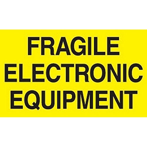Generic DL2441 "Fragile Electronic Equipment" Labels, 3" x 5", Fluorescent Yellow