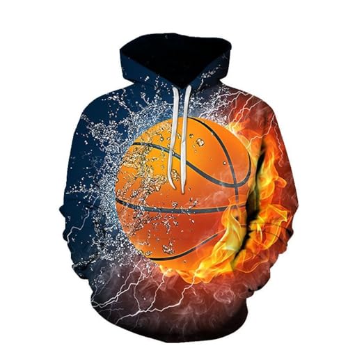 LIULINLIN Cool Flame Water Basketball Unisexe Hip Hop 3D, Sweat à Capuche décontracté à Manches Longues pour l'extérieur, Veste de Mode de Rue