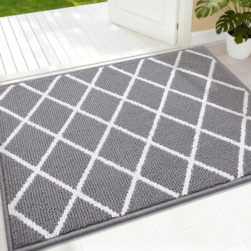 Finchitty Indoor Door Mat, Dirt Resistant and Absorbent, Low-Profile, Non-Slip, Washable Inside Floor Mats for Front Door, Back, and Entrance, 32' x 20', Grey