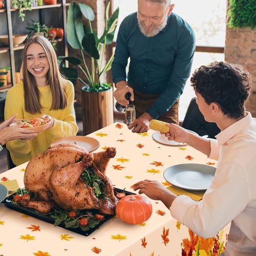 Image of 4 Pack Fall Thanksgiving Tablecloths Disposable Leaves Pumpkin Table Cloth