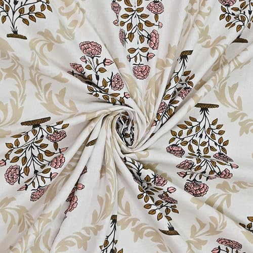 Image of 100% Cotton Single Bedsheet with 1 Pillow Cover | 240 TC Pure Cotton Flat Bed Sheet | Traditional Jaipuri Printed Bedding Set | Soft & Breathable | 60 x 90 Inch (Rangmahal Single 43)
