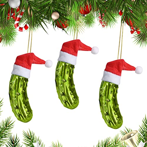 Concombre décoré à la main, décoration de sapin de Noël, en verre soufflé à la bouche et peint à la main, 3 boules de Noël jaunes Cover