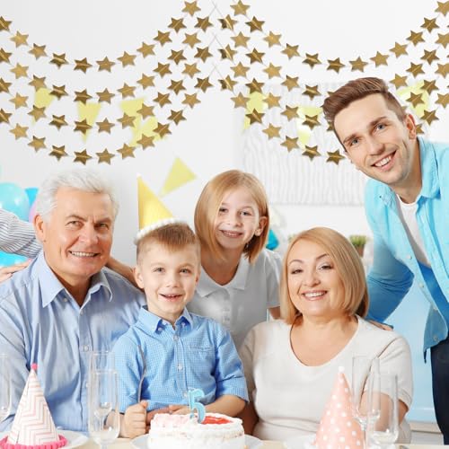 Image of Spakon 65 Feet Glitter Star Paper Garland Banner Hanging Decoration Star Streamers Double Side 2026 Graduation Decorations for Wedding Birthday Festival New Year Party Decoration(Champagne Gold)