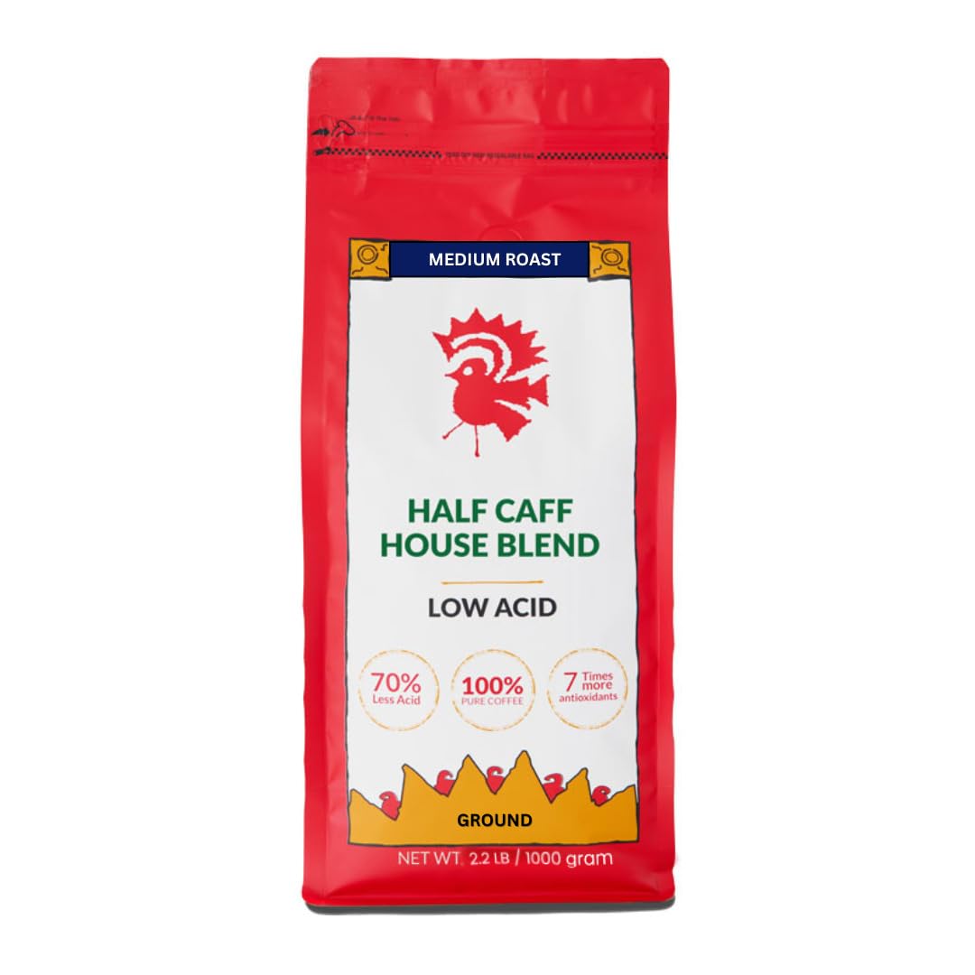 Puroast Low Acid Ground Coffee, Bold Half Caff House Blend, High Antioxidant, 2.5 Pound Bag