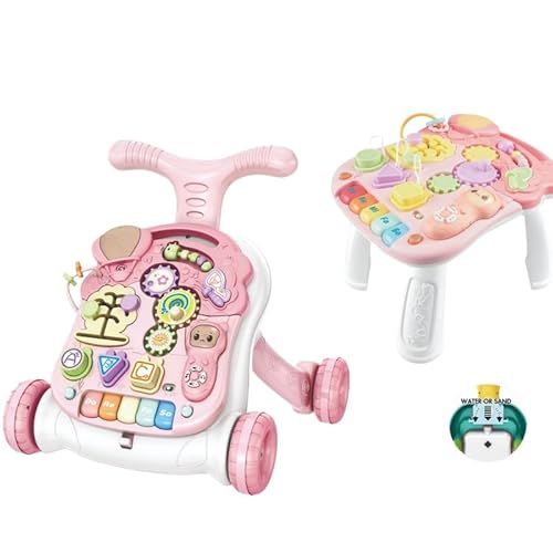 ベビープッシュウォーカー 赤ちゃん歩行器 転倒止め 歩行補助 学習 おもちゃ サポート音楽 子ども 知育玩具 生産お祝い ベビープレゼント (ピンク)