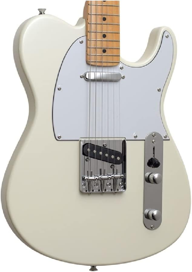 Close frontal da guitarra elétrica Tagima TW-55, mostrando detalhes do corpo branco pérola