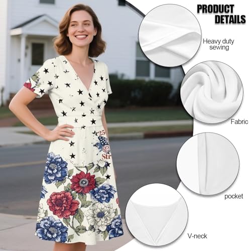 Image of Women's Summer Formal Dresses Short Sleeve Wrap V Neck Dresses Bridesmaid Wedding Guest Dress with Pockets