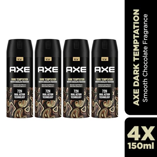 Image of Axe Dark Temptation Men's Deodorant, Long Lasting Deodorant Spray For Men With An Irresistible Scent 150ml, Pack of 4