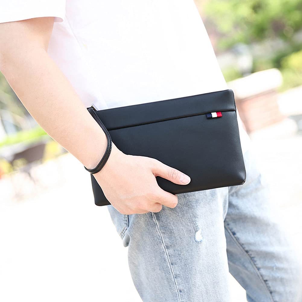 Sunshinetimes Pochette da Polso in Pelle Uomo Portafoglio Borsa a Mano Borsellino con Cerniera per lavoro, viaggio, casuale