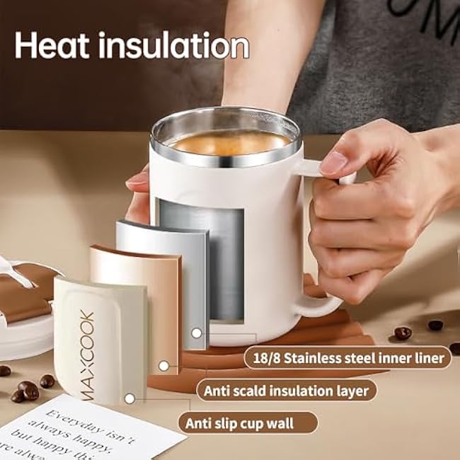 16 oz Coffee Mug With Lid 18/8 Stainless Steel Reusable Insulated Coffee Travel Mug With Foldable Spoon Grey Lid