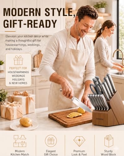 Astercook Knife Set 15 Piece German Steel Kitchen Knife Block Set - image 7