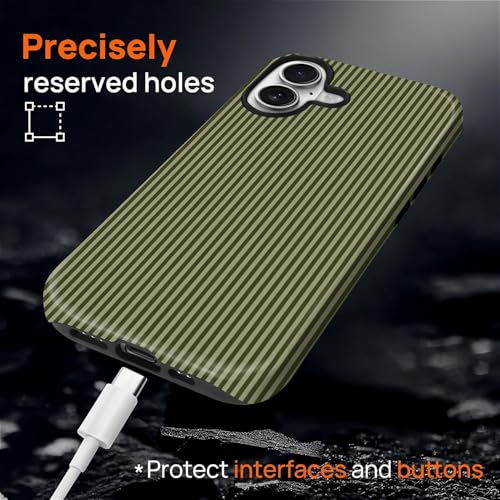 Akinmi for iPhone 17 Case,Compatible with MagSafe,Cute Striped Phone Case Shockproof Soft TPU and Hard PC Protective Phone Cover for Women Girls,Olive Green Striped by Akinmi - Used condition - Image 3