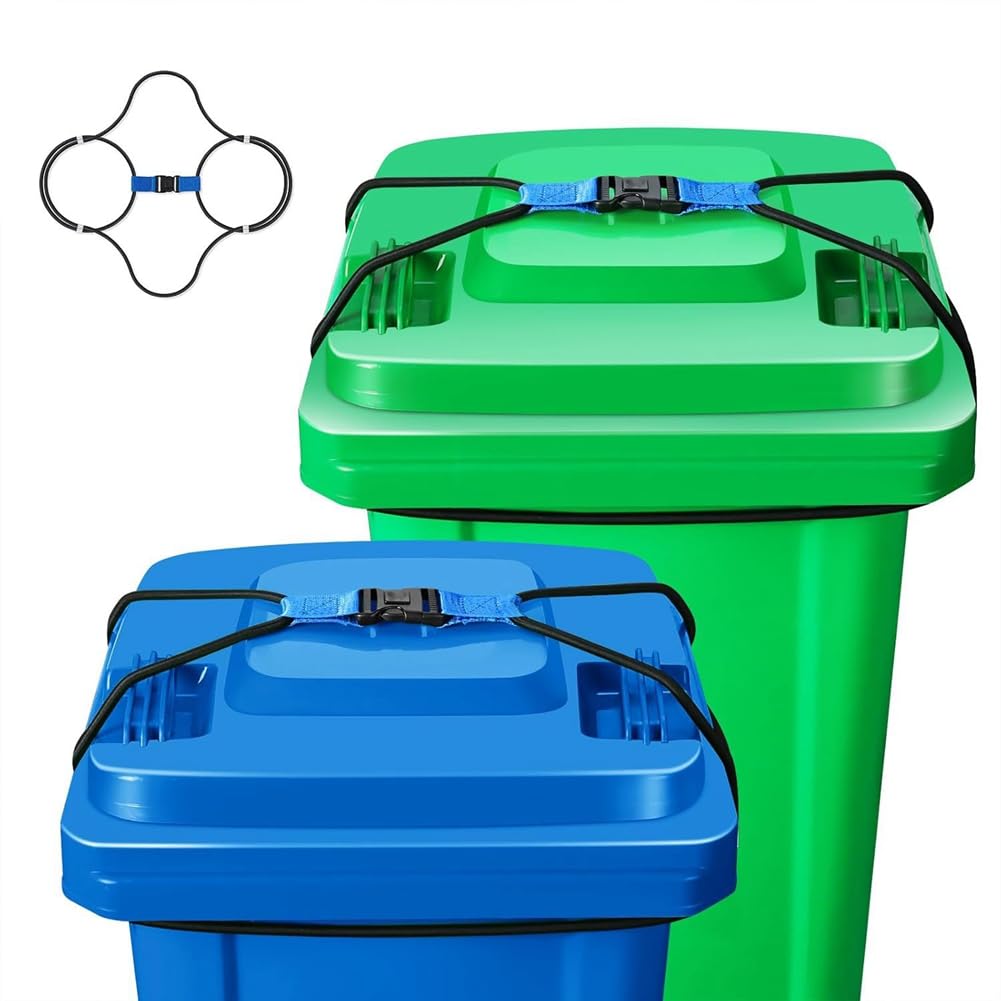 IJSDNVJNDX Trash Garbage Can Lids Locks 2PCS for Animal Protection, Bungee Cord Keeps Raccoons/Bears Dogs Away