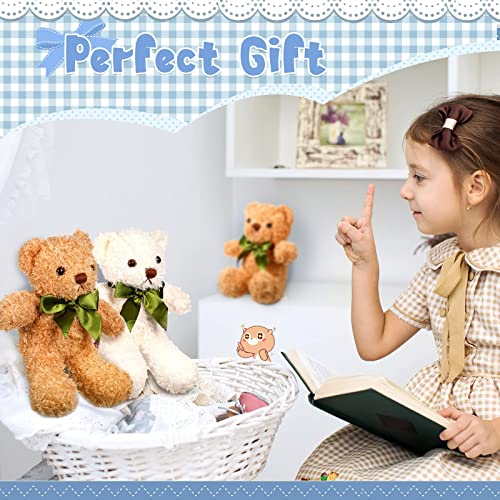 Hydren 18 Pack Bear Stuffed Animal 10 Inch Small Plush Bear Toy Cute Soft Plush Stuffed Bears Toy With Bow Tie For Birthday Christmas Baby Shower Valentine's Day Graduation Party Gift (Beige, White) #TOP3
