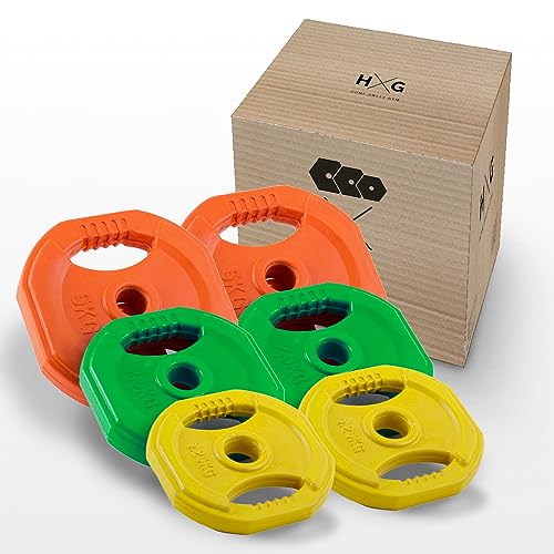 HxG Home Sweet Gym Discos Body Pump para Barra de 28 mm. Ideal para la práctica de Ejercicios de Crosstraining o musculación y finess. Tu casa es tu Gimnasio. (17.5, Pack de 6 Discos)