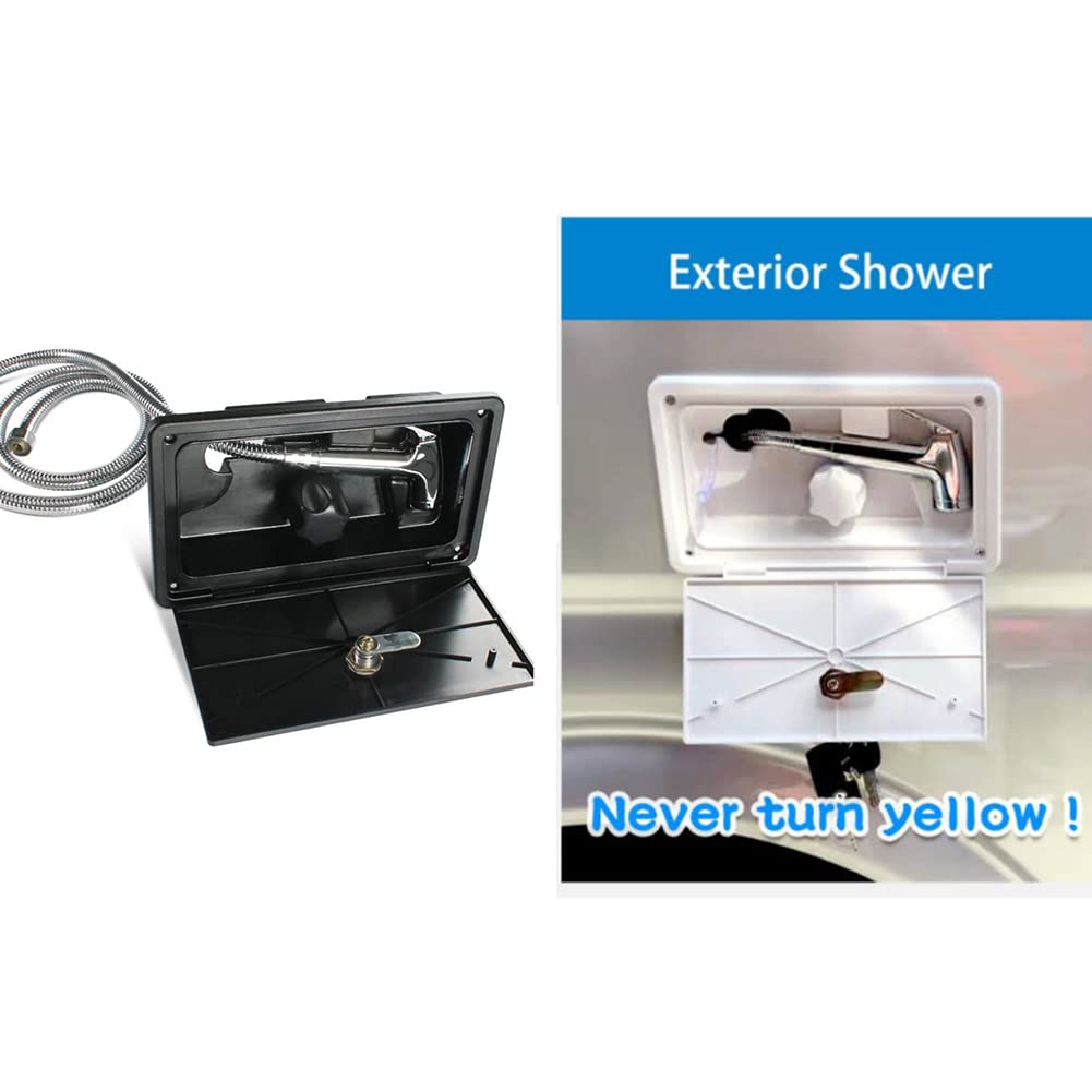 Ducha externa para caravana, ducha fría y caliente, ajustable Cr RV exterior caja de ducha exterior kit de baño para barco marino autocaravana (color negro)