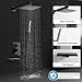RTTWYYUU Matte Black Shower Faucet Set with Tub Spout 10 Inch, Shower Head and Handle with 2 Hooks, Tub and Shower Faucet Combo, Rain Shower and Handheld Shower System Square Wall Mount for Bathroom