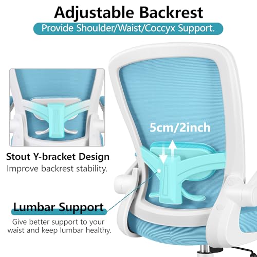 Image of FelixKing Office Chair, Ergonomic Desk Chair Breathable Mesh Chairs Adjustable High Back Lumbar Support Flip-up Armrests, Executive Rolling Swivel Comfy Computer Chairs Home Office Blue