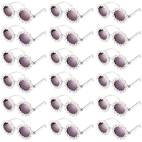 Yunsailing 18 Pcs Daisy Sunglasses for Women Round Flower Sunglasses Retro Cute Daisy Glasses for Beach Fun Festival Women Girl Gift